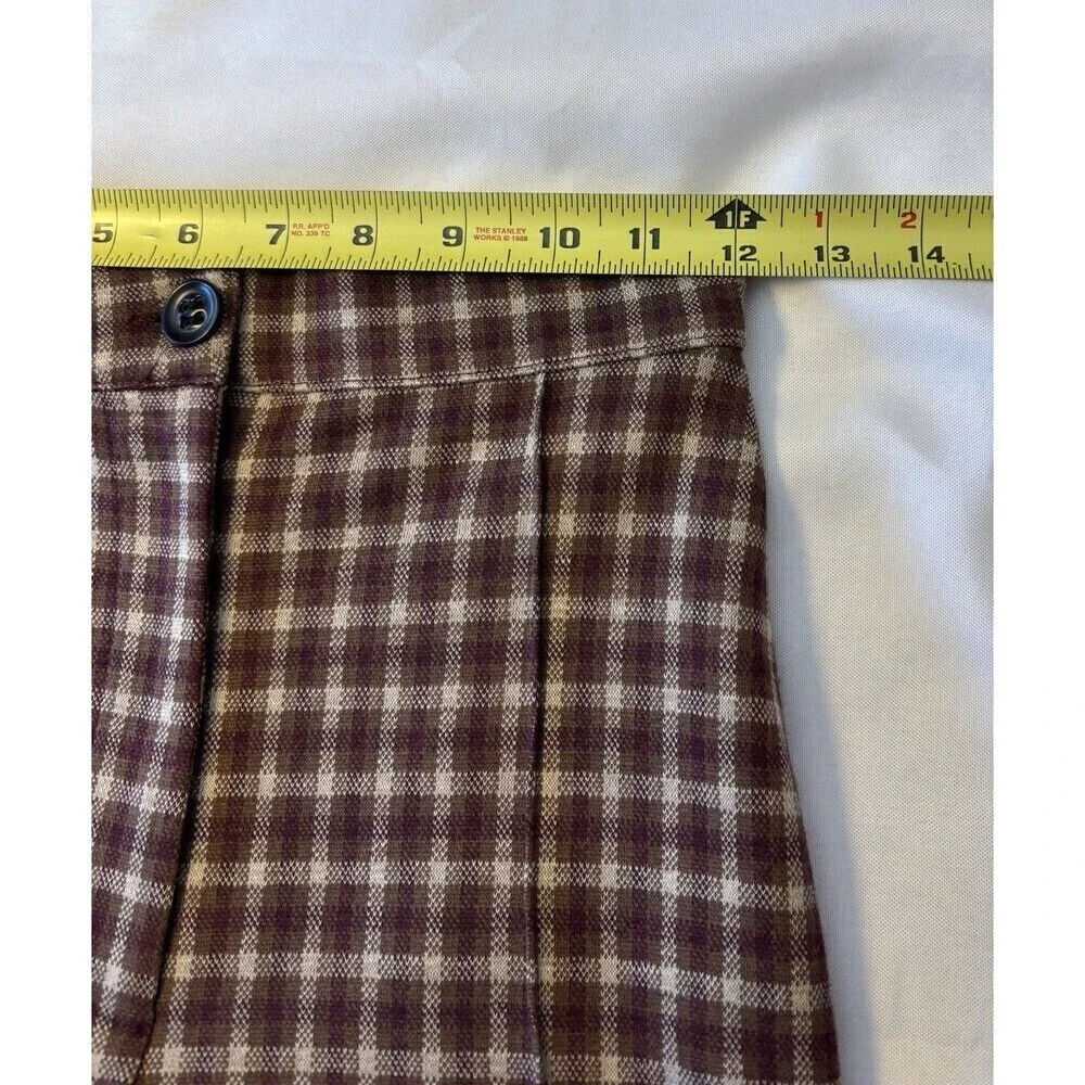 FREE PEOPLE Brown Motif Checkered Pants Women 2 Straight Slim Leg High Rise Soft